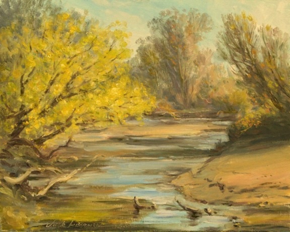 Artist Jack Liberman plein air oil landscape painting of the Cuyahoga River